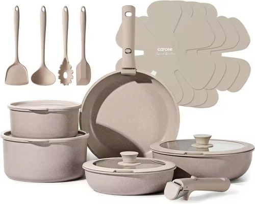 19pcs Pots and Pans Set Non Stick. Nonstick Cookware Set Detachable Handle. Induction Kitchen Cooking Sets with Removable Handle