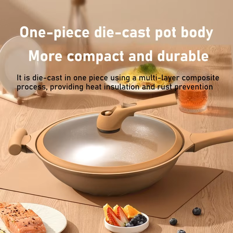 1Pcs Nonstick Clay Wok Frying Pan Pressure Frying Pan Health Preserving Frying Pan Die Cast Pan Multifunctional Kitchen Wok